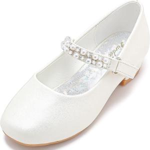 Furdeour Toddler Girls Mary Janes Shoes Low Heel Ballet Flats Wedding Party Dress Shoes for Kids(Ivory)