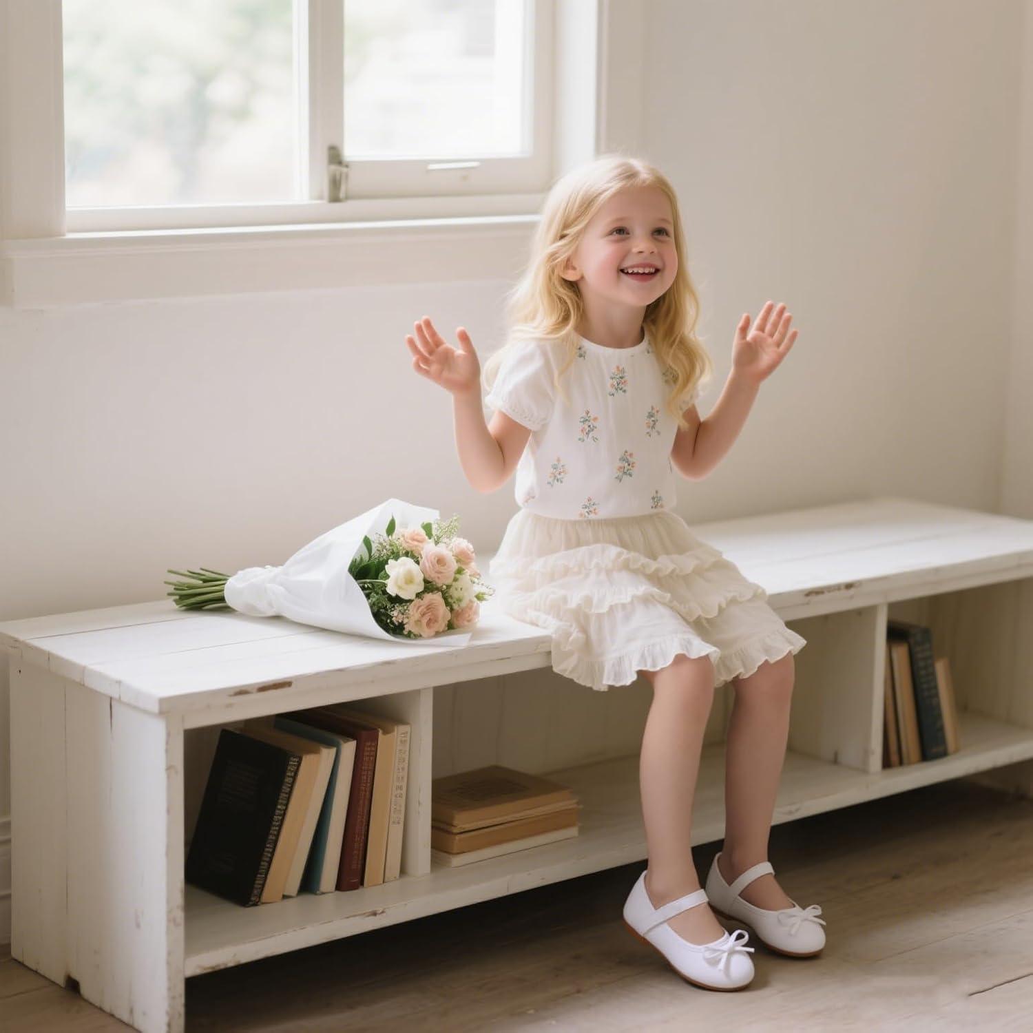 image:imageKolan Toddler Little Girls Mary Jane Ballet Flat Soft Lining Dress ShoesK708white