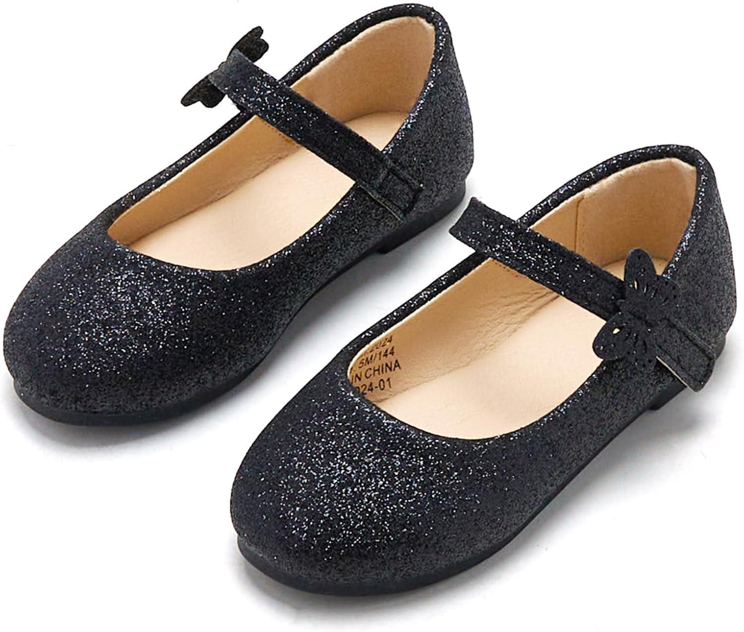 image:imageKolan Toddler Little Girls Mary Jane Ballet Flat Soft Lining Dress ShoesKh21 Glitter Black