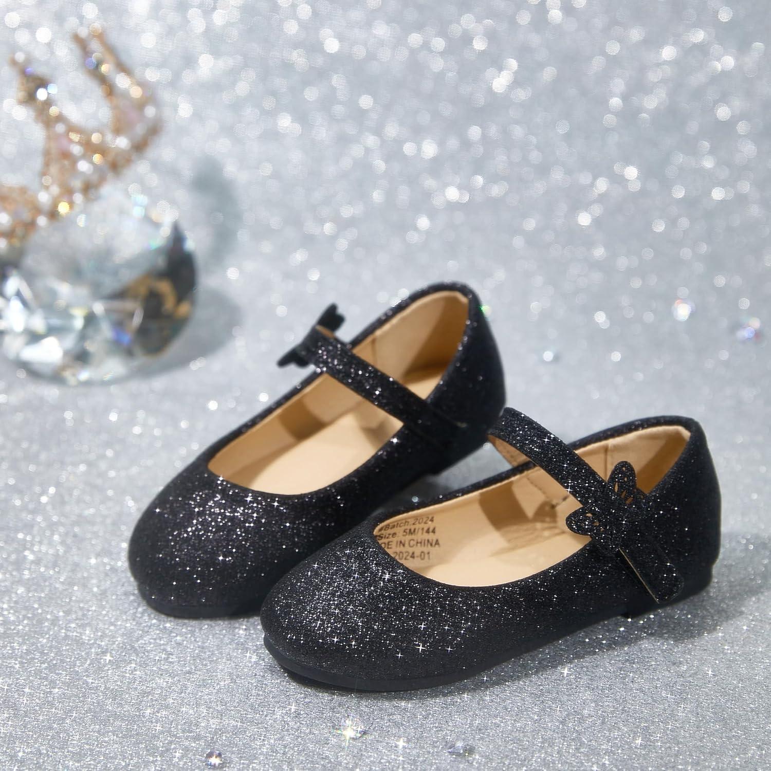 image:imageKolan Toddler Little Girls Mary Jane Ballet Flat Soft Lining Dress ShoesKh21 Glitter Black