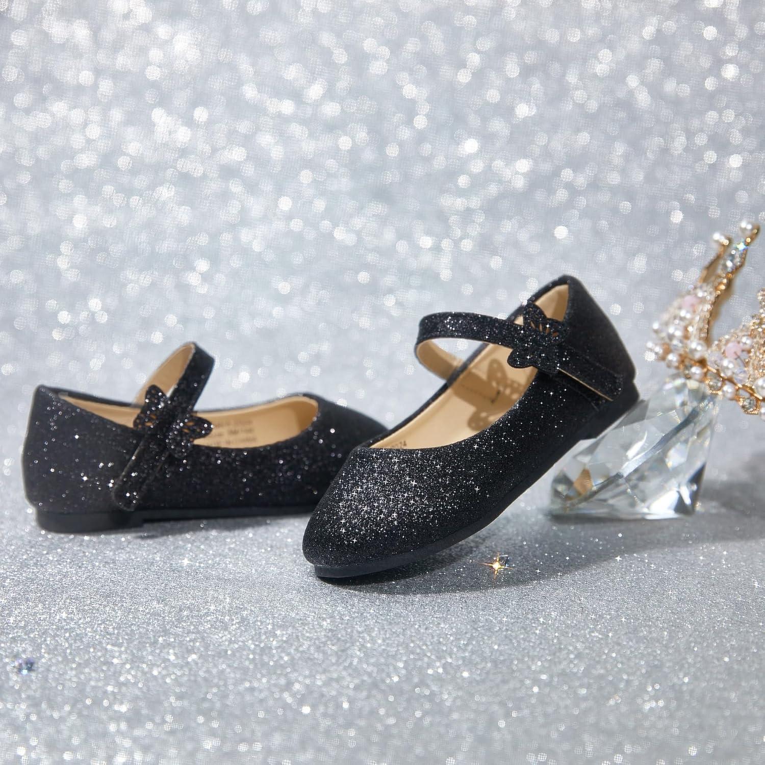 image:imageKolan Toddler Little Girls Mary Jane Ballet Flat Soft Lining Dress ShoesKh21 Glitter Black