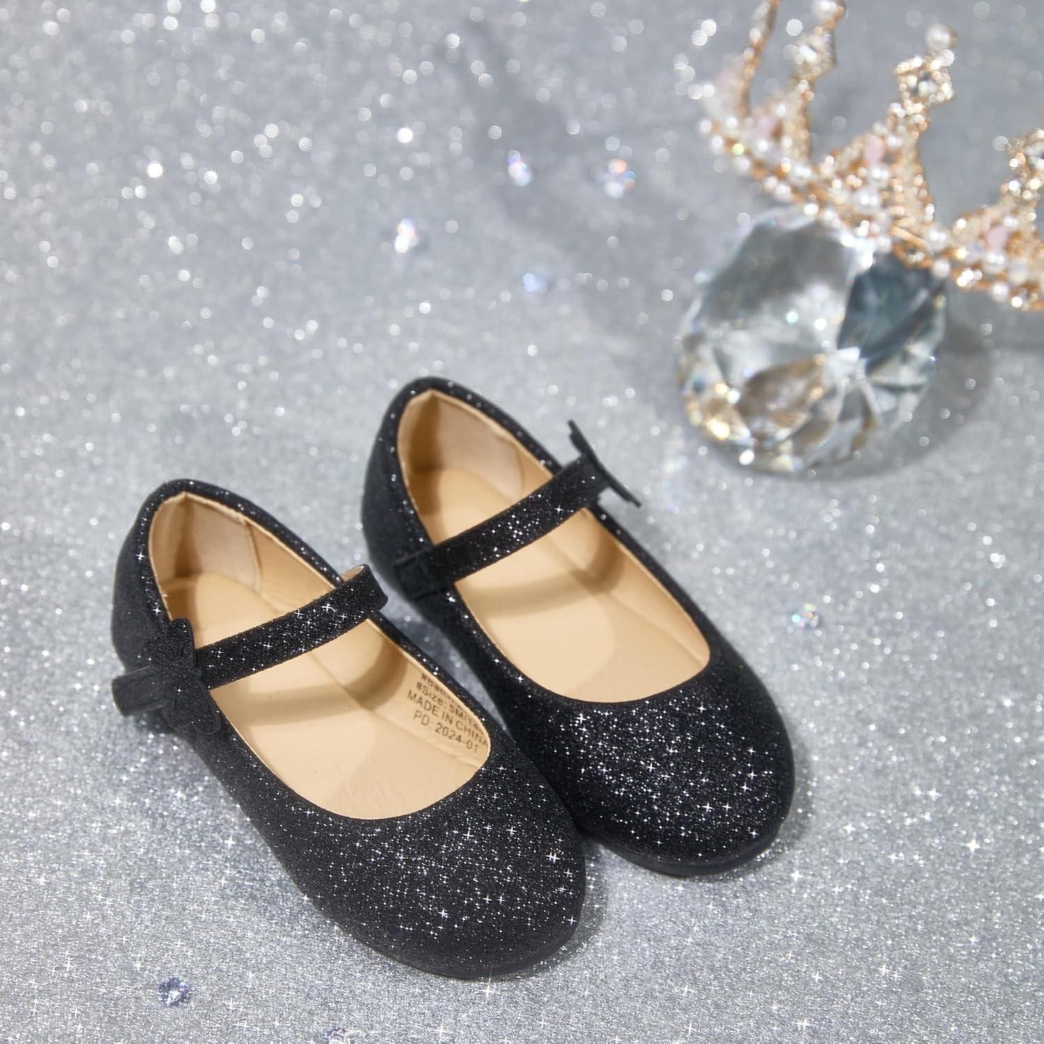 image:imageKolan Toddler Little Girls Mary Jane Ballet Flat Soft Lining Dress ShoesKh21 Glitter Black