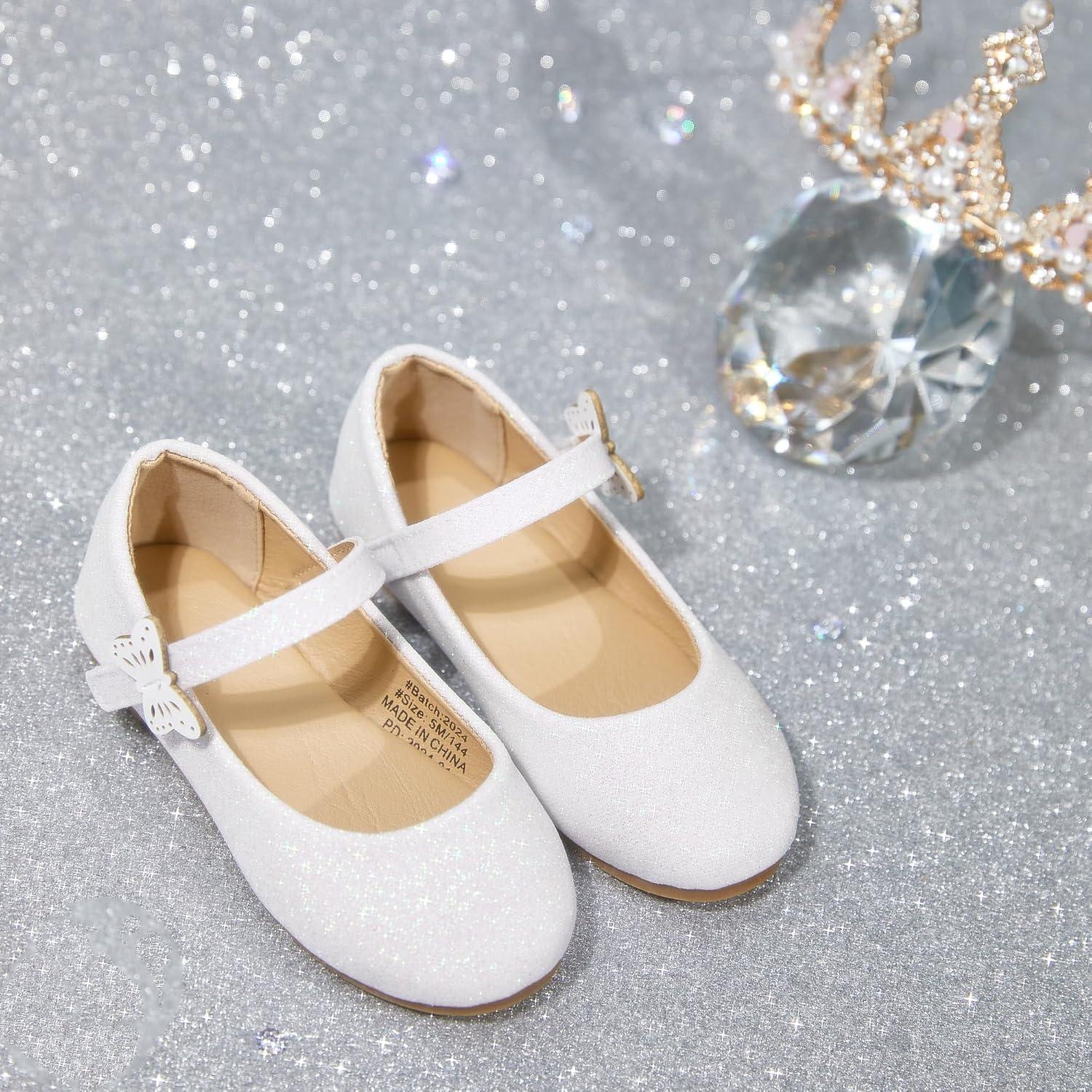 image:imageKolan Toddler Little Girls Mary Jane Ballet Flat Soft Lining Dress ShoesKh21 Glitter White