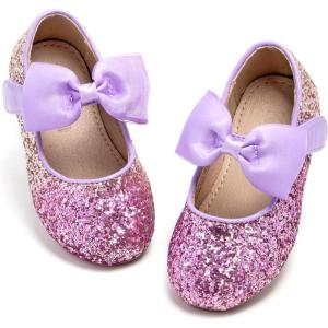 Kolan Toddler Little Girls Mary Jane Ballet Flat Soft Lining Dress Shoes(K328-purple)