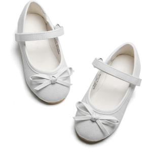 Kolan Toddler Little Girls Mary Jane Ballet Flat Soft Lining Dress Shoes(K708-white)