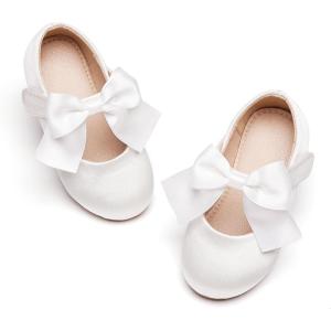 Kolan Toddler Little Girls Mary Jane Ballet Flat Soft Lining Dress Shoes(Kf07-white)