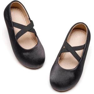 Kolan Toddler Little Girls Mary Jane Ballet Flat Soft Lining Dress Shoes(Kf09-black)