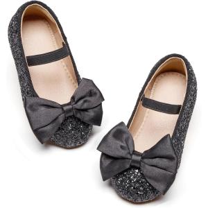 Kolan Toddler Little Girls Mary Jane Ballet Flat Soft Lining Dress Shoes(Kf10-black)