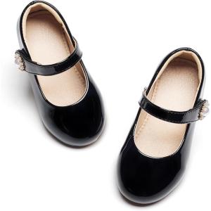 Kolan Toddler Little Girls Mary Jane Ballet Flat Soft Lining Dress Shoes(Kf11-black)