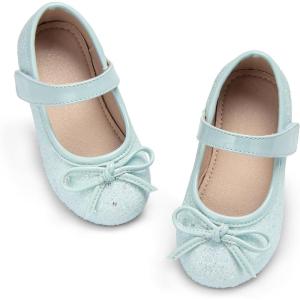 Kolan Toddler Little Girls Mary Jane Ballet Flat Soft Lining Dress Shoes(Kf12-light Green)