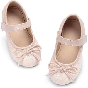 Kolan Toddler Little Girls Mary Jane Ballet Flat Soft Lining Dress Shoes(Kf12-light Pink)