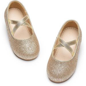 Kolan Toddler Little Girls Mary Jane Ballet Flat Soft Lining Dress Shoes(Kf14-gold)