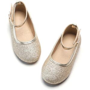 Kolan Toddler Little Girls Mary Jane Ballet Flat Soft Lining Dress Shoes(Kf15-gold)