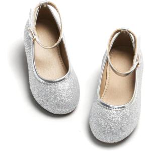 Kolan Toddler Little Girls Mary Jane Ballet Flat Soft Lining Dress Shoes(Kf15-silver)