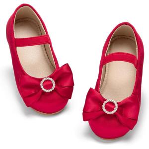 Kolan Toddler Little Girls Mary Jane Ballet Flat Soft Lining Dress Shoes(Kf17-red)