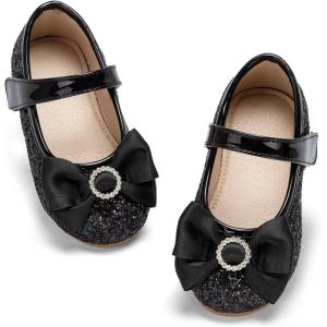 Kolan Toddler Little Girls Mary Jane Ballet Flat Soft Lining Dress Shoes(Kf19-black)
