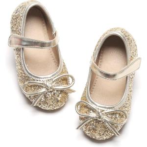 Kolan Toddler Little Girls Mary Jane Ballet Flat Soft Lining Dress Shoes(Kf701-gold)