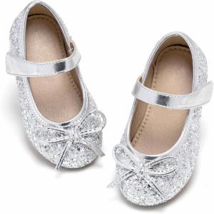 Kolan Toddler Little Girls Mary Jane Ballet Flat Soft Lining Dress Shoes(Kf701-silver)