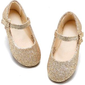 Kolan Toddler Little Girls Mary Jane Ballet Flat Soft Lining Dress Shoes(Kh21 Glitter Gold)