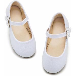 Kolan Toddler Little Girls Mary Jane Ballet Flat Soft Lining Dress Shoes(Kh21 Glitter White)