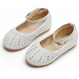 Kolan Toddler Little Girls Mary Jane Ballet Flat Soft Lining Dress Shoes(Kh21-white)