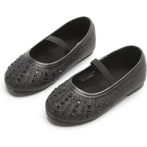 Kolan Toddler Little Girls Mary Jane Ballet Flat Soft Lining Dress Shoes(Kh22-black)