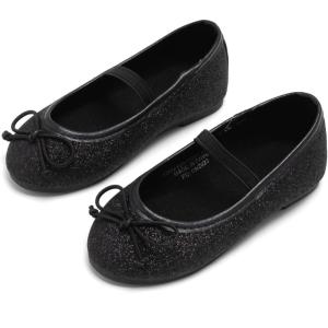 Kolan Toddler Little Girls Mary Jane Ballet Flat Soft Lining Dress Shoes(Kh23-black)