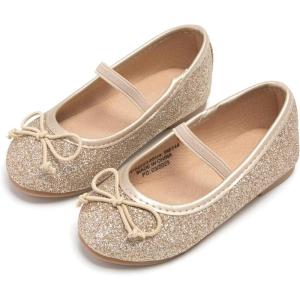 Kolan Toddler Little Girls Mary Jane Ballet Flat Soft Lining Dress Shoes(Kh23-gold)