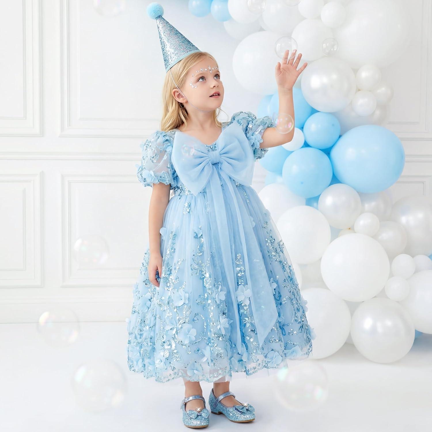 image:imageFurdeour Girls Dress Shoes Mary Jane Wedding Flower Bridesmaids Heels Glitter Princess Shoes for Kids ToddlerBlue Brilliant