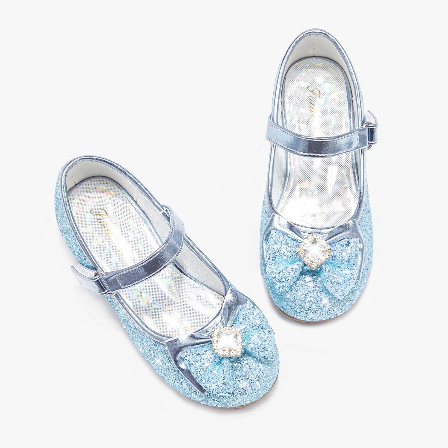 image:imageFurdeour Girls Dress Shoes Mary Jane Wedding Flower Bridesmaids Heels Glitter Princess Shoes for Kids ToddlerBlue Brilliant