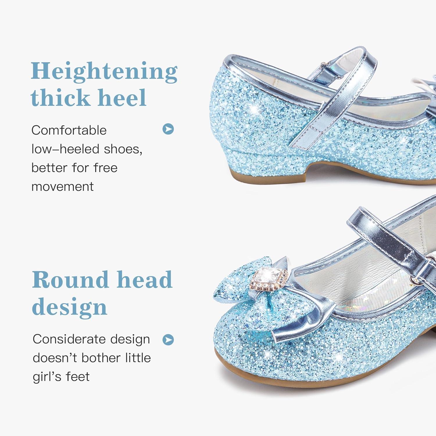 image:imageFurdeour Girls Dress Shoes Mary Jane Wedding Flower Bridesmaids Heels Glitter Princess Shoes for Kids ToddlerBlue Brilliant