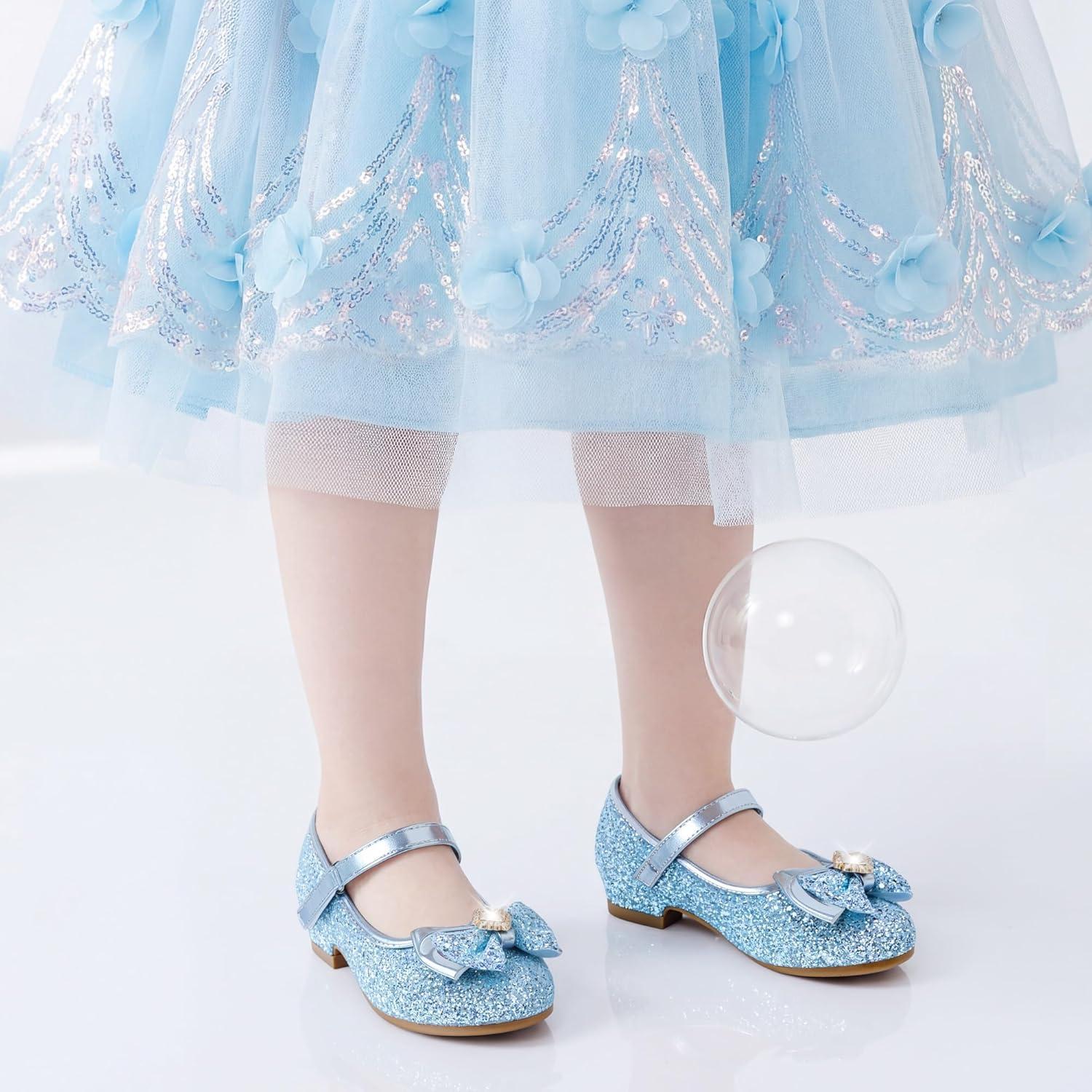 image:imageFurdeour Girls Dress Shoes Mary Jane Wedding Flower Bridesmaids Heels Glitter Princess Shoes for Kids ToddlerBlue Brilliant