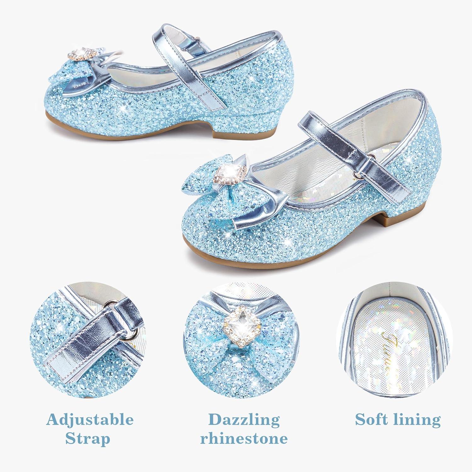 image:imageFurdeour Girls Dress Shoes Mary Jane Wedding Flower Bridesmaids Heels Glitter Princess Shoes for Kids ToddlerBlue Brilliant