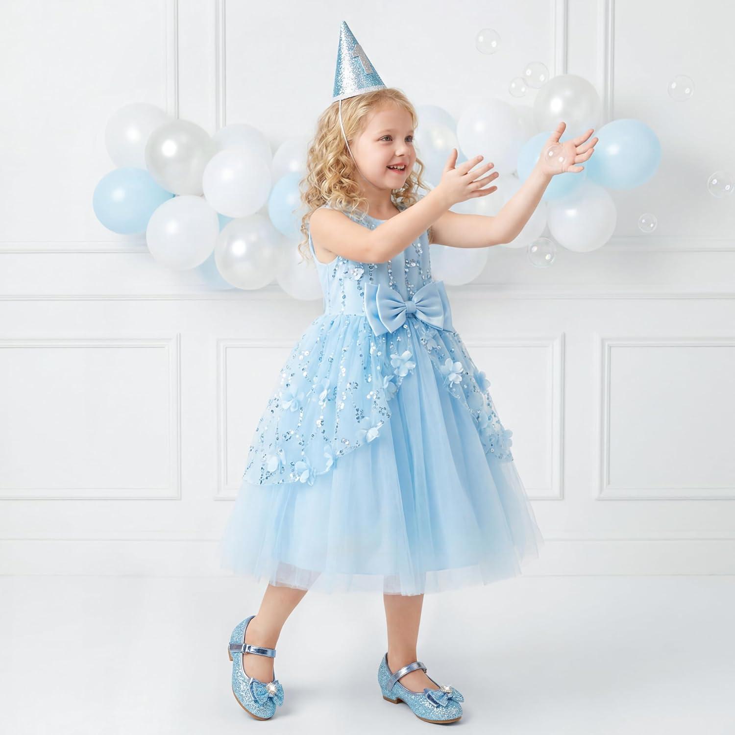 image:imageFurdeour Girls Dress Shoes Mary Jane Wedding Flower Bridesmaids Heels Glitter Princess Shoes for Kids ToddlerBlue Brilliant