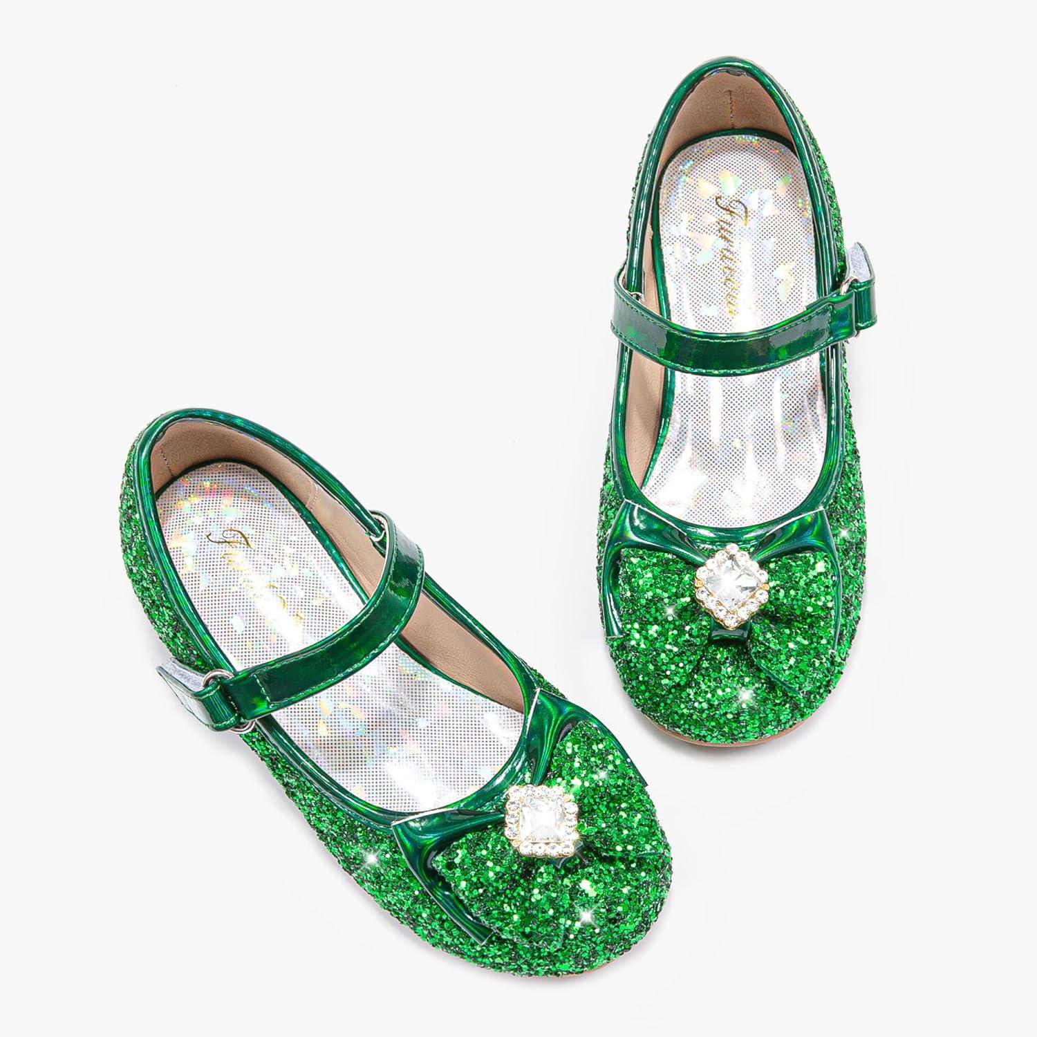 image:imageFurdeour Girls Dress Shoes Mary Jane Wedding Flower Bridesmaids Heels Glitter Princess Shoes for Kids ToddlerGreen