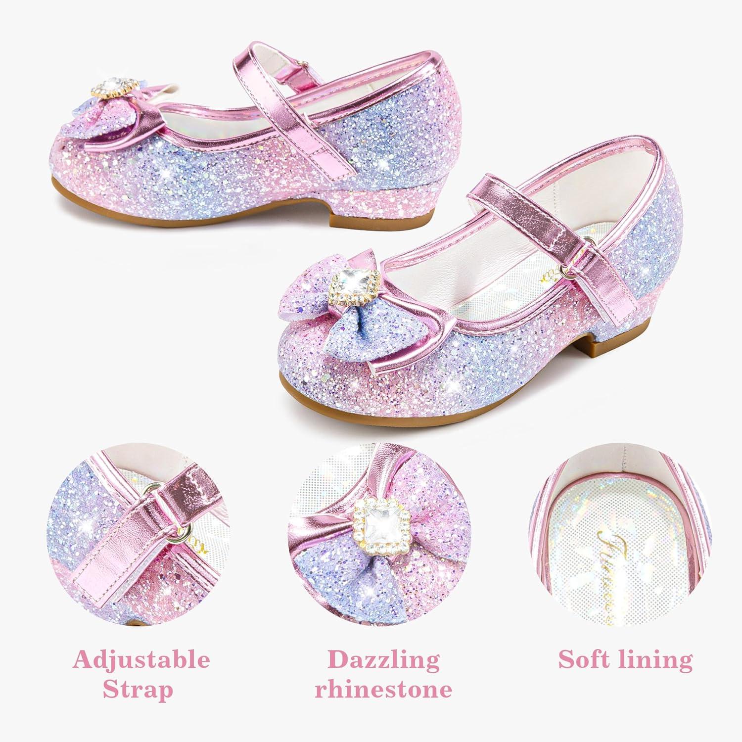 image:imageFurdeour Girls Dress Shoes Mary Jane Wedding Flower Bridesmaids Heels Glitter Princess Shoes for Kids ToddlerLilac