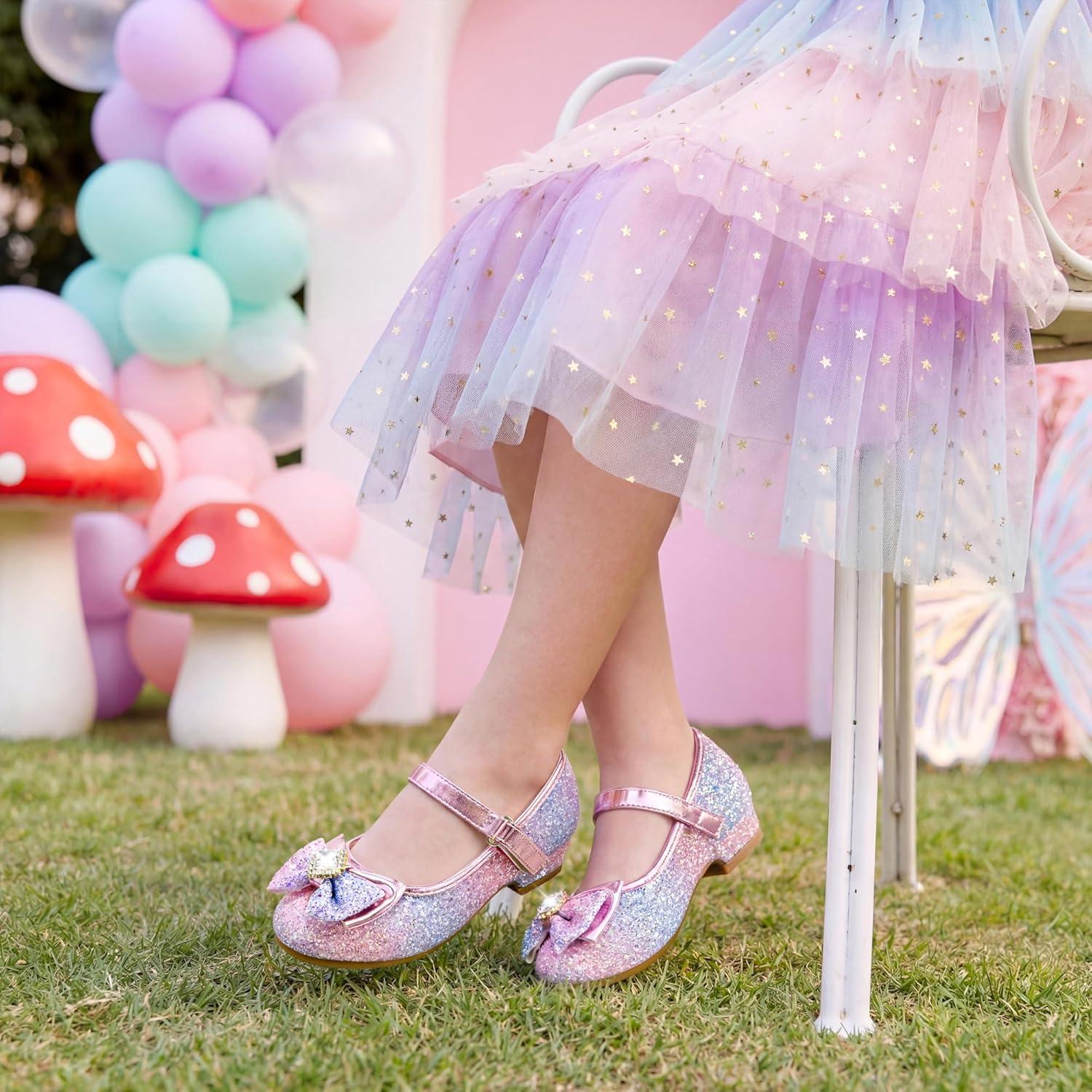 image:imageFurdeour Girls Dress Shoes Mary Jane Wedding Flower Bridesmaids Heels Glitter Princess Shoes for Kids ToddlerLilac