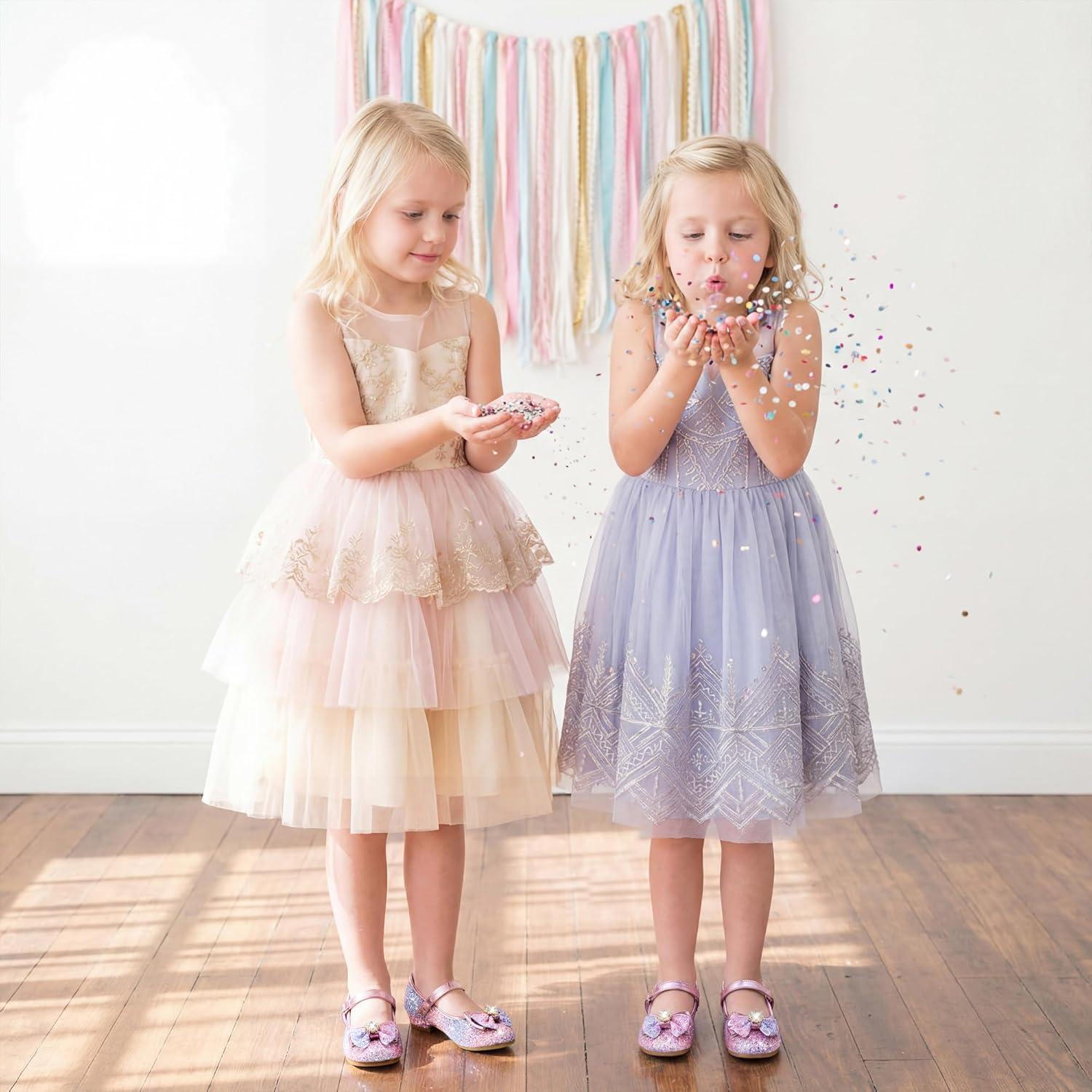 image:imageFurdeour Girls Dress Shoes Mary Jane Wedding Flower Bridesmaids Heels Glitter Princess Shoes for Kids ToddlerLilac
