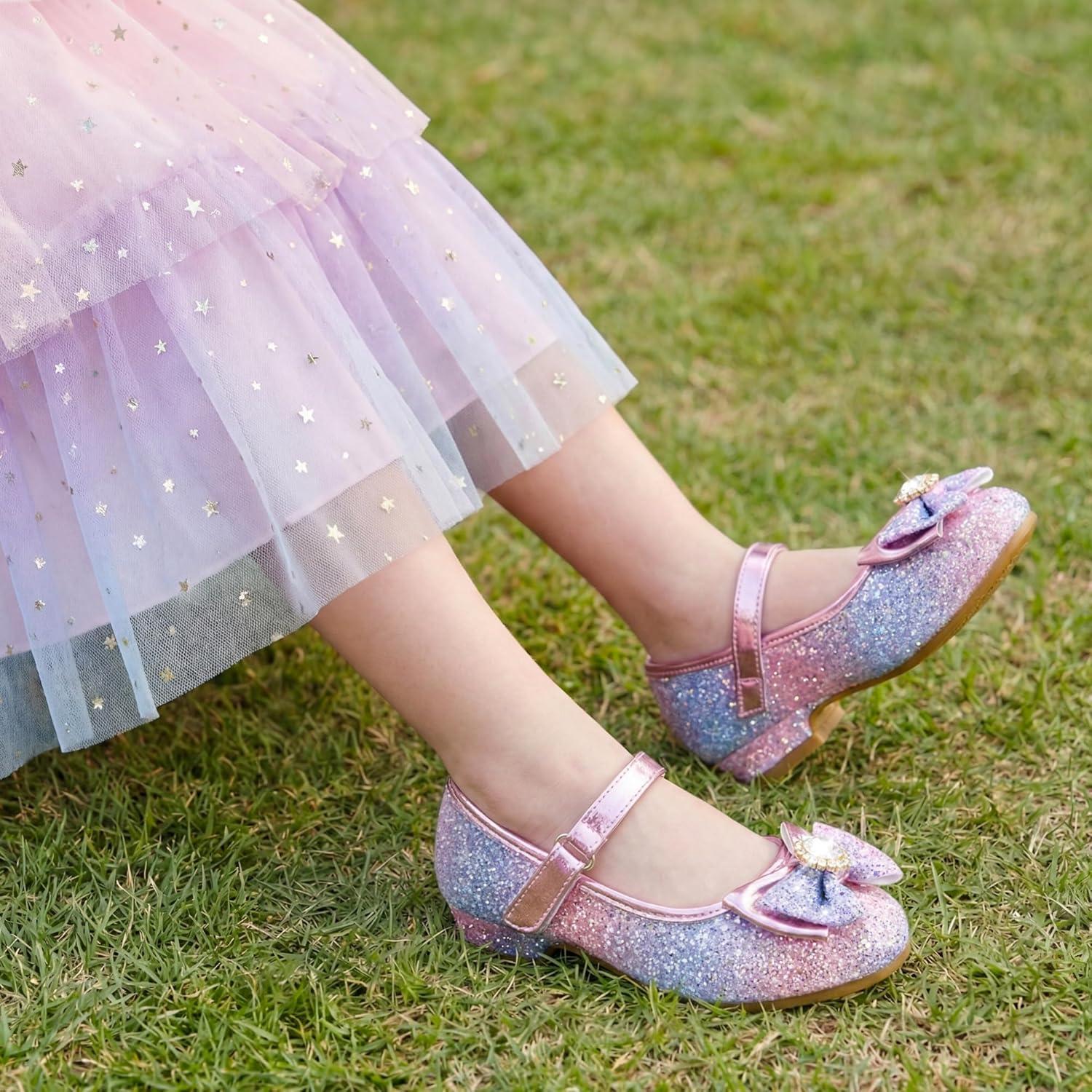 image:imageFurdeour Girls Dress Shoes Mary Jane Wedding Flower Bridesmaids Heels Glitter Princess Shoes for Kids ToddlerLilac