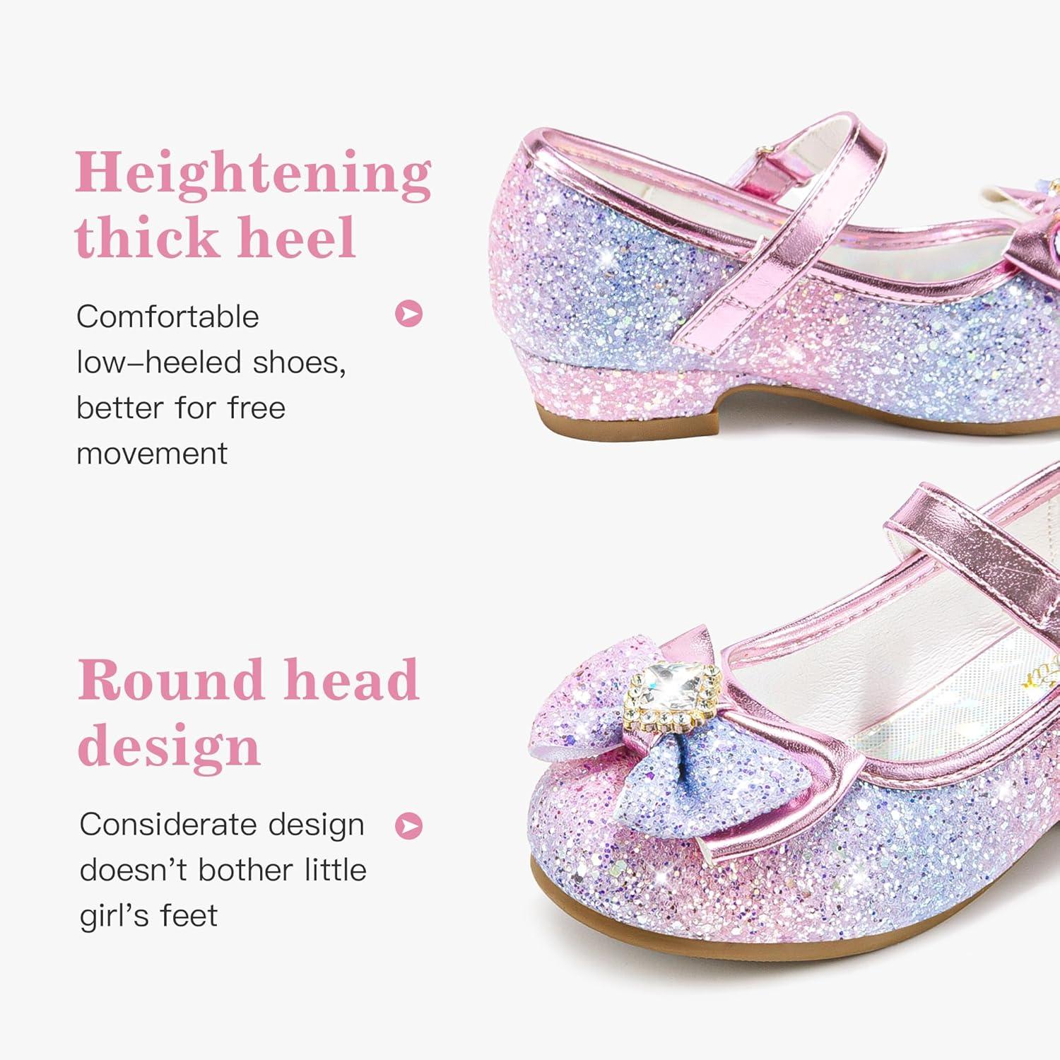image:imageFurdeour Girls Dress Shoes Mary Jane Wedding Flower Bridesmaids Heels Glitter Princess Shoes for Kids ToddlerLilac