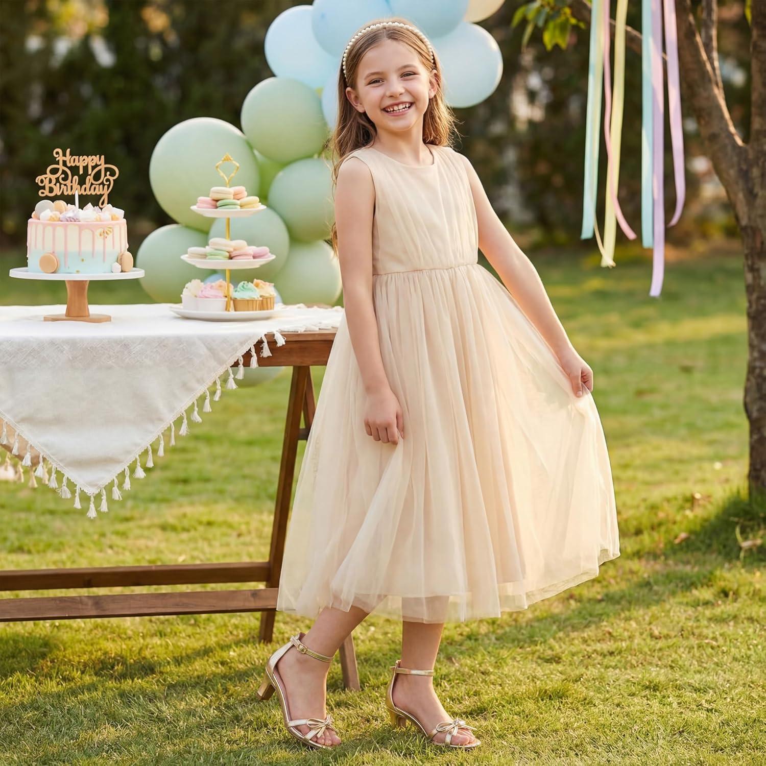 image:imageFurdeour Heels for Girls Dress Shoes Bow High Heel Sansals Flower Girl Shoes for Big Kids Teen Dance Birthday Party PageantGold