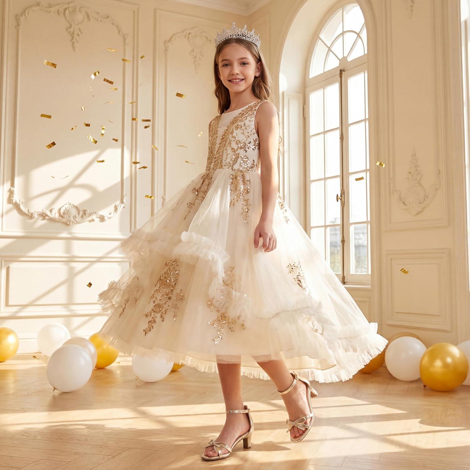 image:imageFurdeour Heels for Girls Dress Shoes Bow High Heel Sansals Flower Girl Shoes for Big Kids Teen Dance Birthday Party PageantGold