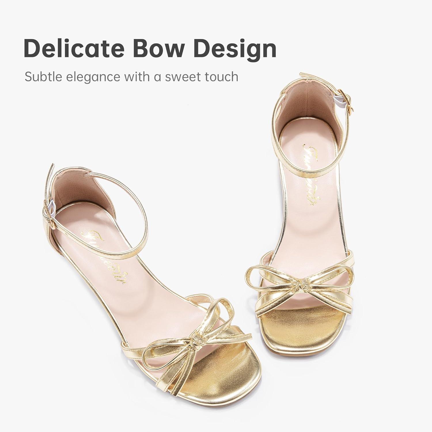 image:imageFurdeour Heels for Girls Dress Shoes Bow High Heel Sansals Flower Girl Shoes for Big Kids Teen Dance Birthday Party PageantGold