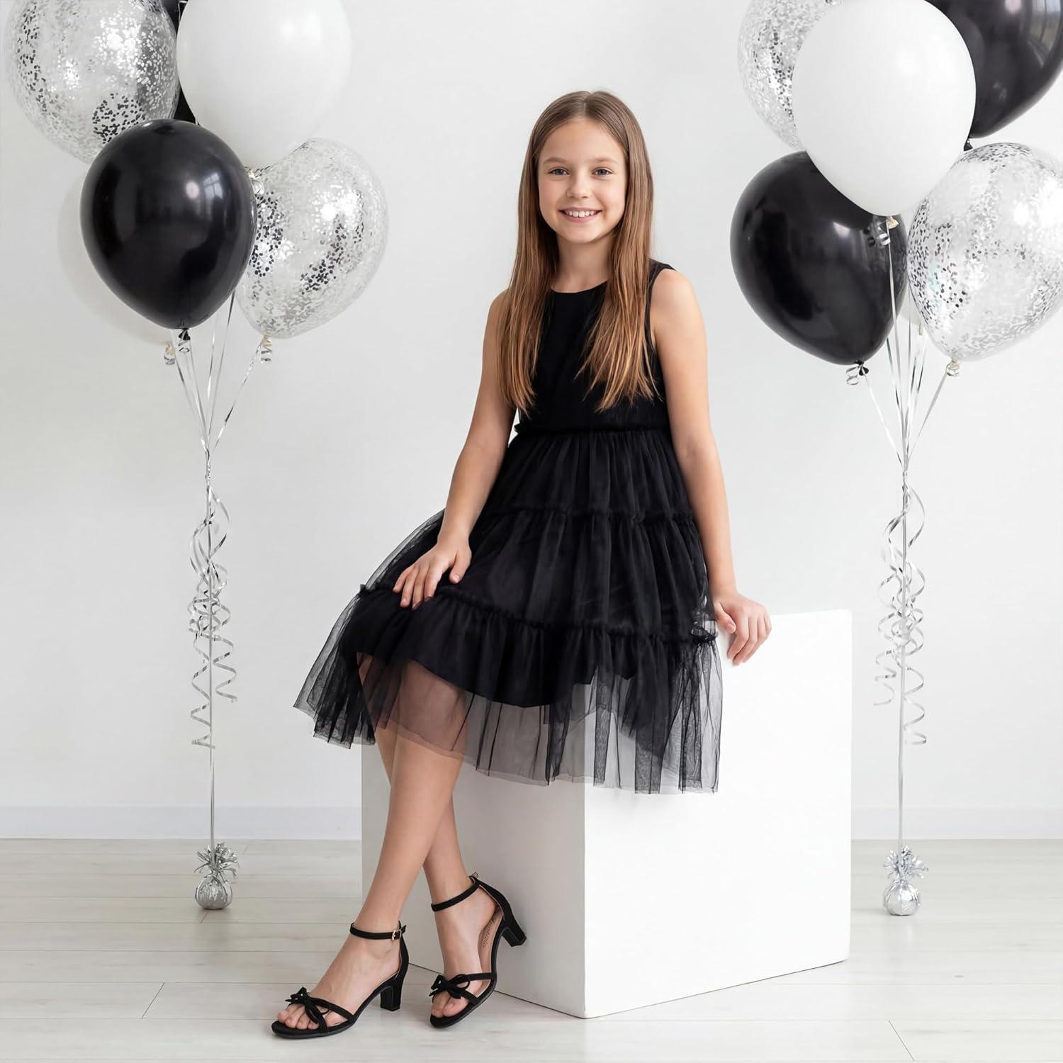 image:imageFurdeour Heels for Girls Dress Shoes Bow High Heel Sansals Flower Girl Shoes for Big Kids Teen Dance Birthday Party PageantNubuck Black