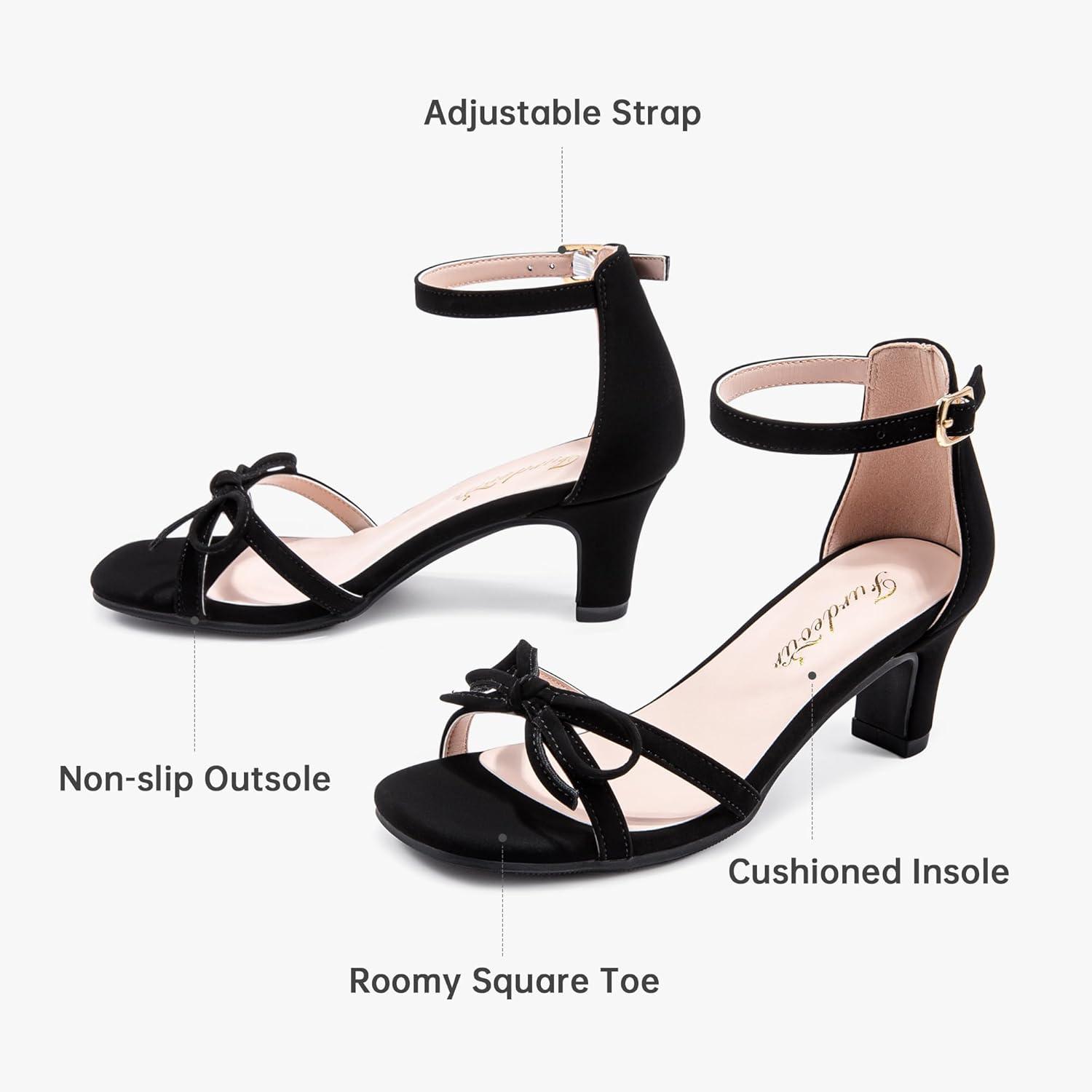 image:imageFurdeour Heels for Girls Dress Shoes Bow High Heel Sansals Flower Girl Shoes for Big Kids Teen Dance Birthday Party PageantNubuck Black