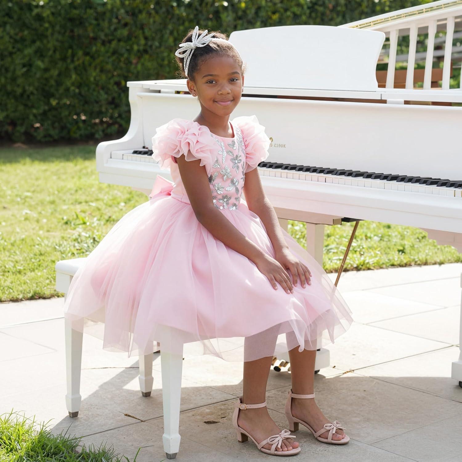 image:imageFurdeour Heels for Girls Dress Shoes Bow High Heel Sansals Flower Girl Shoes for Big Kids Teen Dance Birthday Party PageantNude