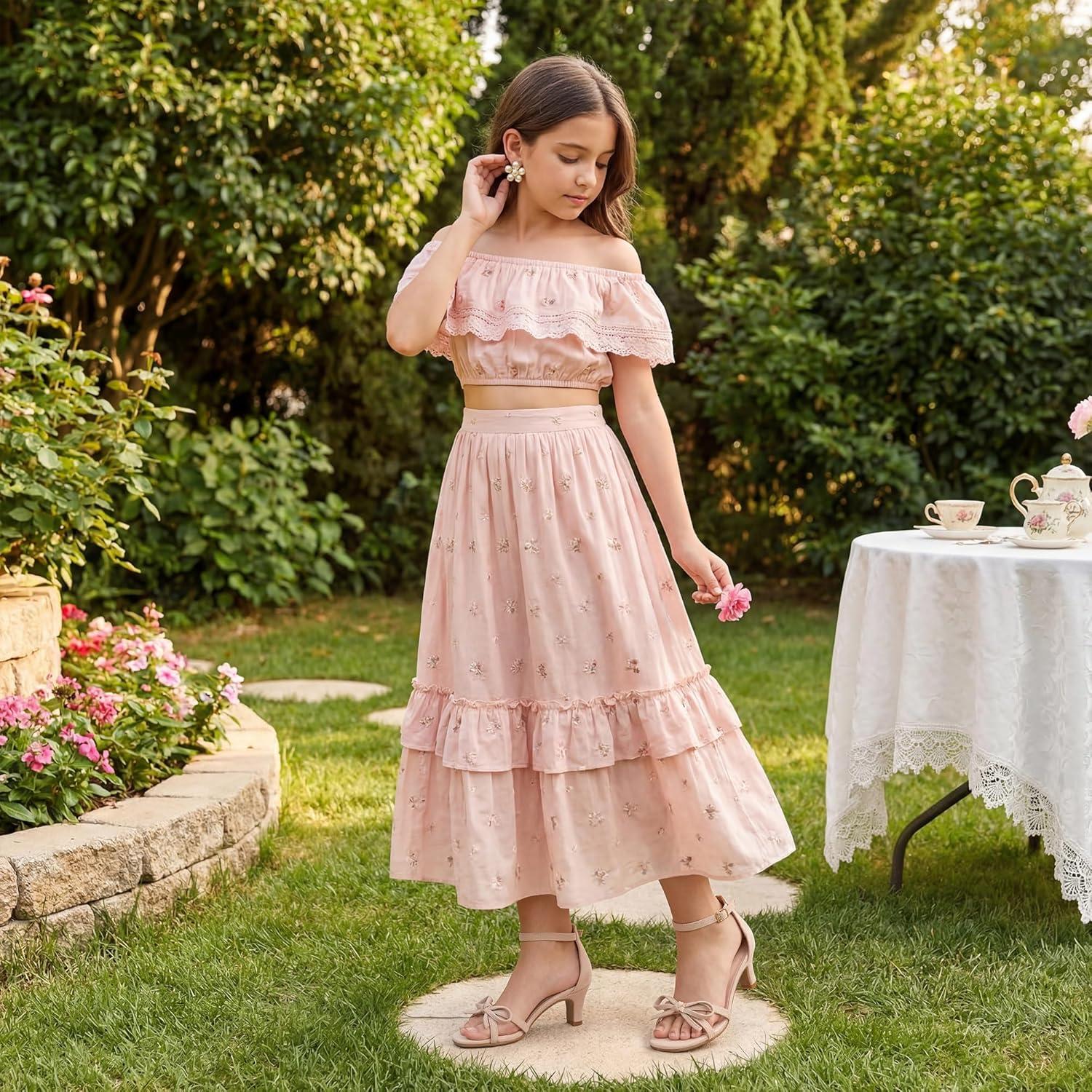 image:imageFurdeour Heels for Girls Dress Shoes Bow High Heel Sansals Flower Girl Shoes for Big Kids Teen Dance Birthday Party PageantNude