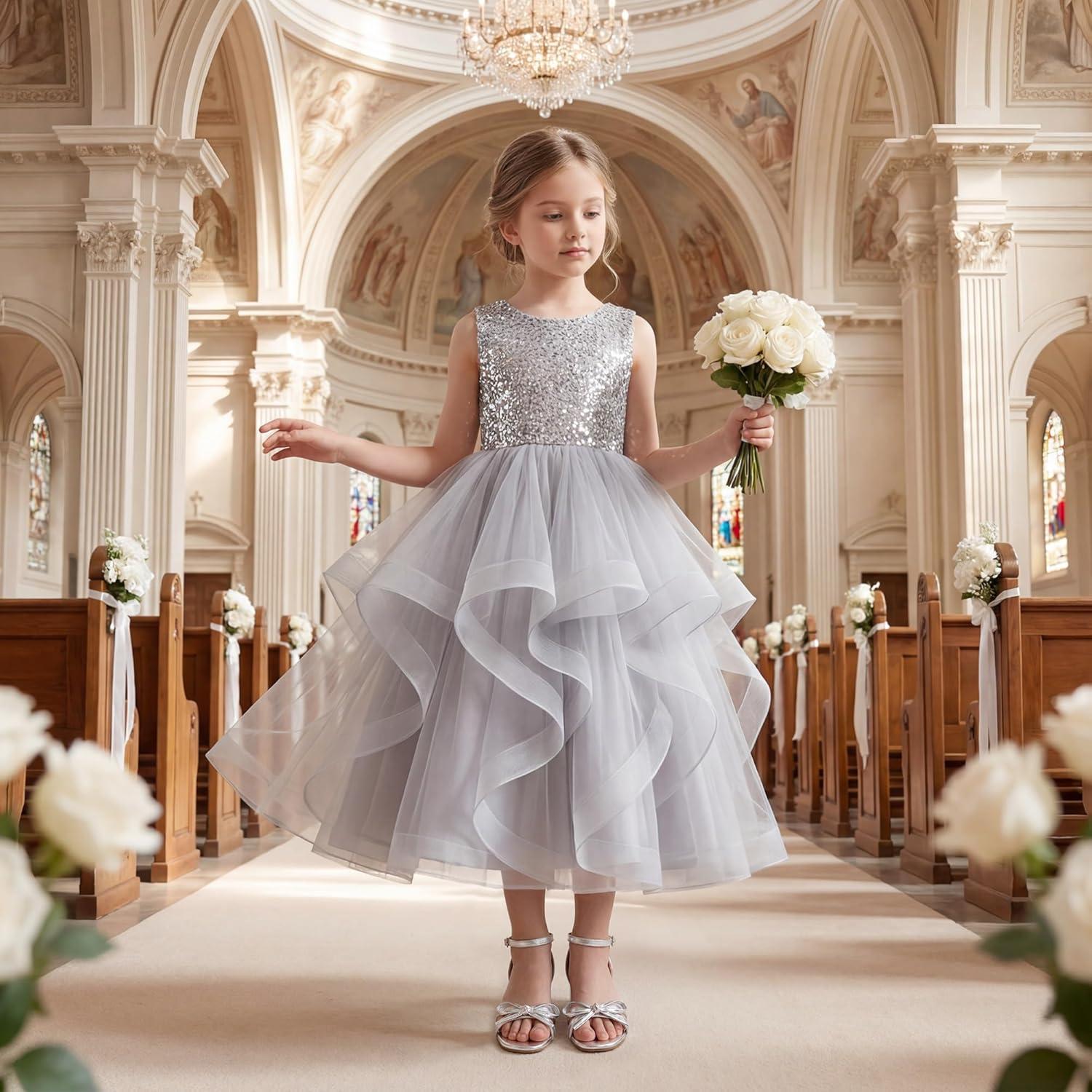image:imageFurdeour Heels for Girls Dress Shoes Bow High Heel Sansals Flower Girl Shoes for Big Kids Teen Dance Birthday Party PageantSilver