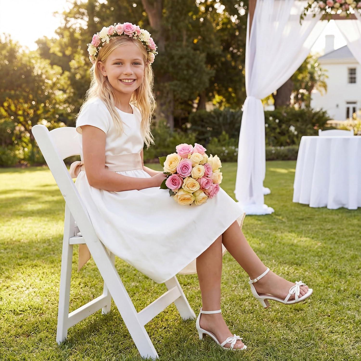 image:imageFurdeour Heels for Girls Dress Shoes Bow High Heel Sansals Flower Girl Shoes for Big Kids Teen Dance Birthday Party PageantWhite