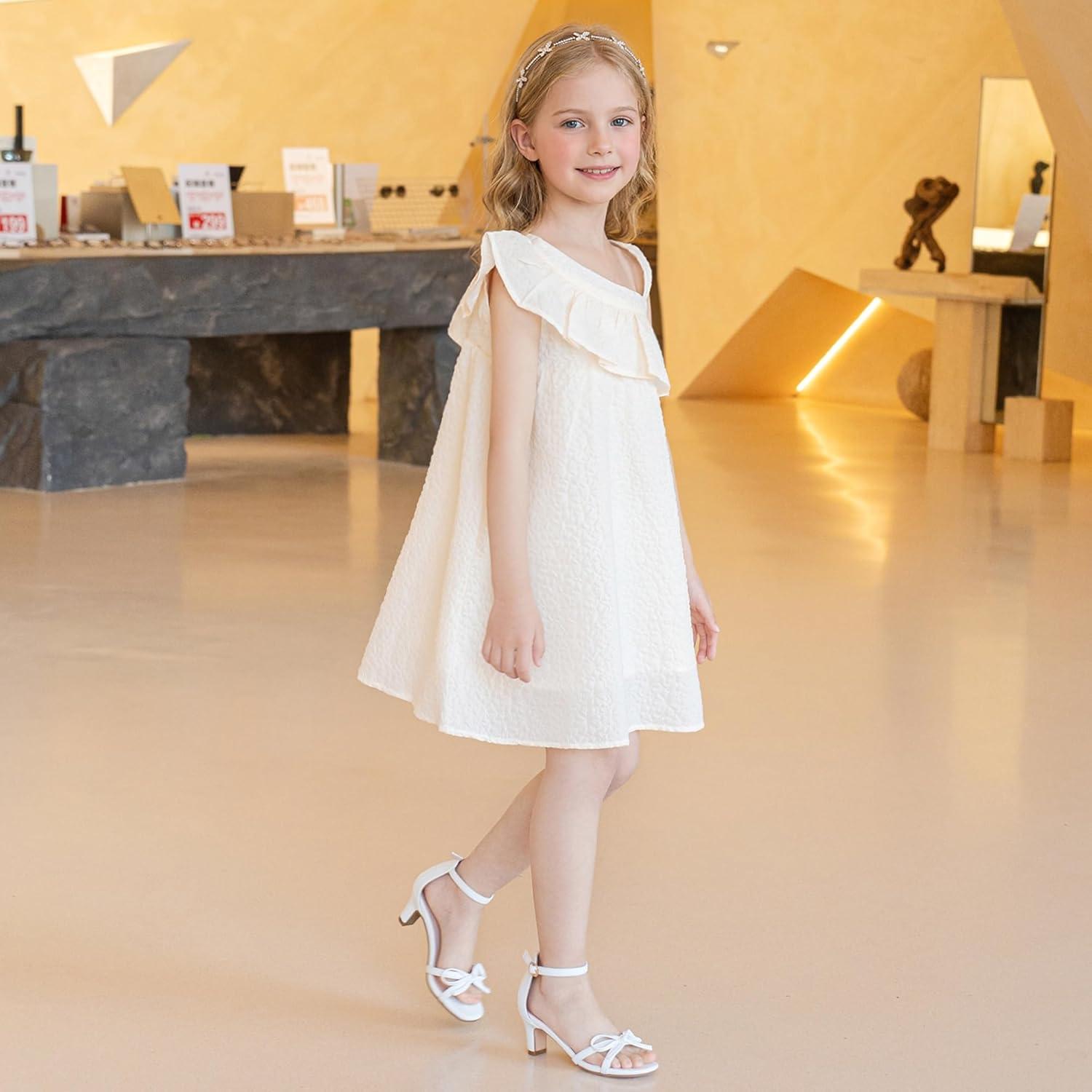 image:imageFurdeour Heels for Girls Dress Shoes Bow High Heel Sansals Flower Girl Shoes for Big Kids Teen Dance Birthday Party PageantWhite